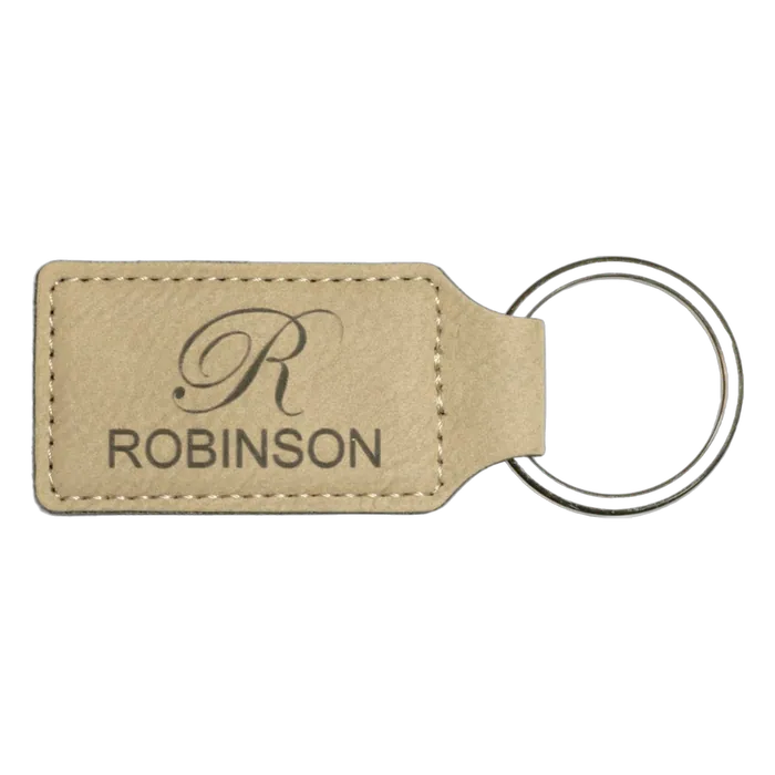 Light Brown Leatherette Rectangle Keychain