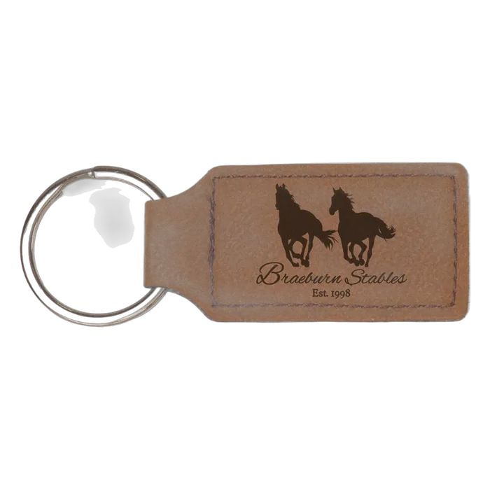Dark Brown Leatherette Rectangle Keychain
