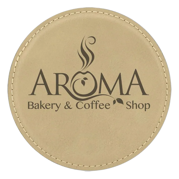 Light Brown Round Leatherette Coaster