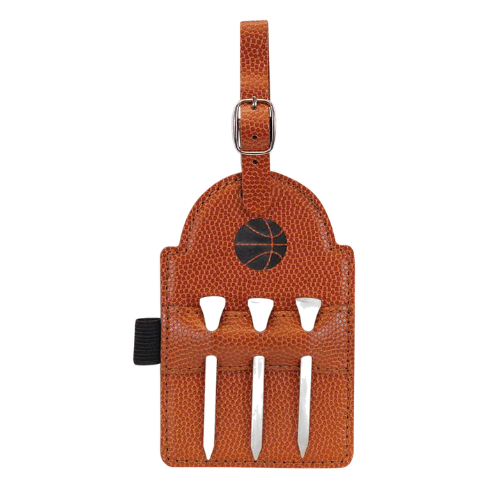 Basketball Leatherette Golf Bag Tag with Wooden Tees