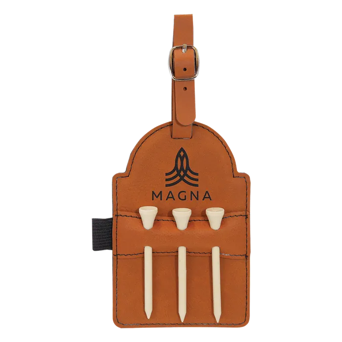 Rawhide Leatherette Golf Bag Tag with Wooden Tees