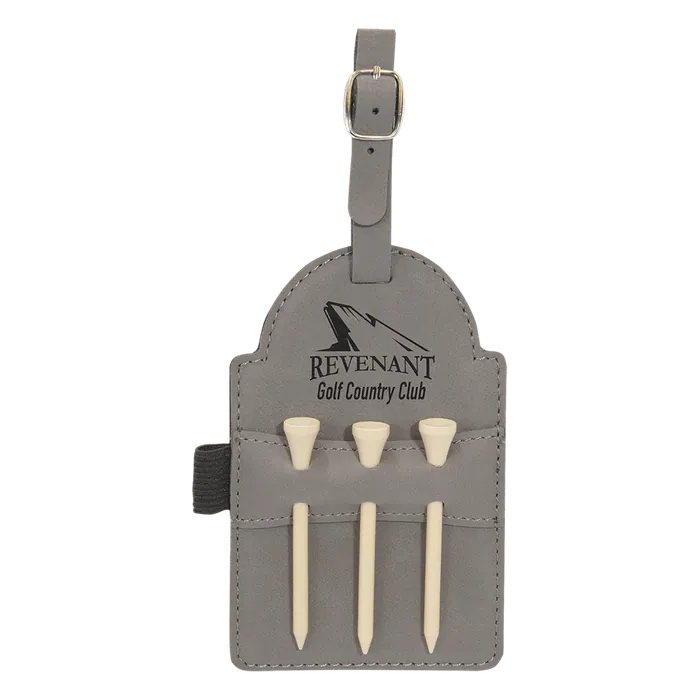 Gray Leatherette Golf Bag Tag with Wooden Tees