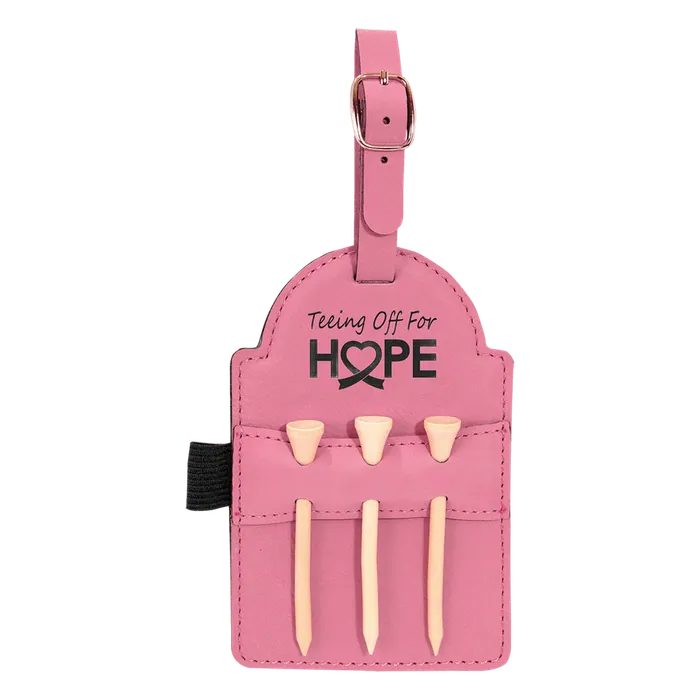 Pink Leatherette Golf Bag Tag with Wooden Tees