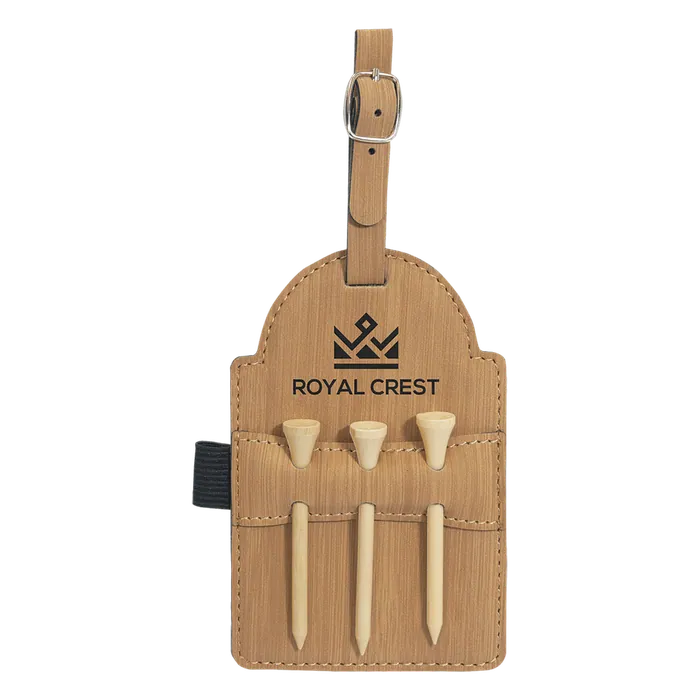 Bamboo Leatherette Golf Bag Tag with Wooden Tees