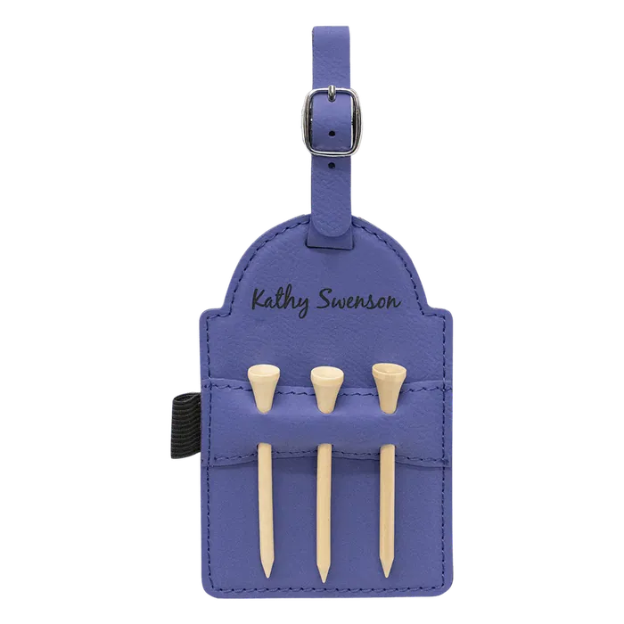 Purple Leatherette Golf Bag Tag with Wooden Tees