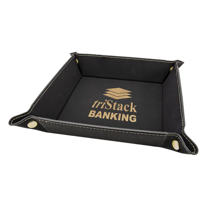 Black/Gold Leatherette Folding Tray with Gold Snaps