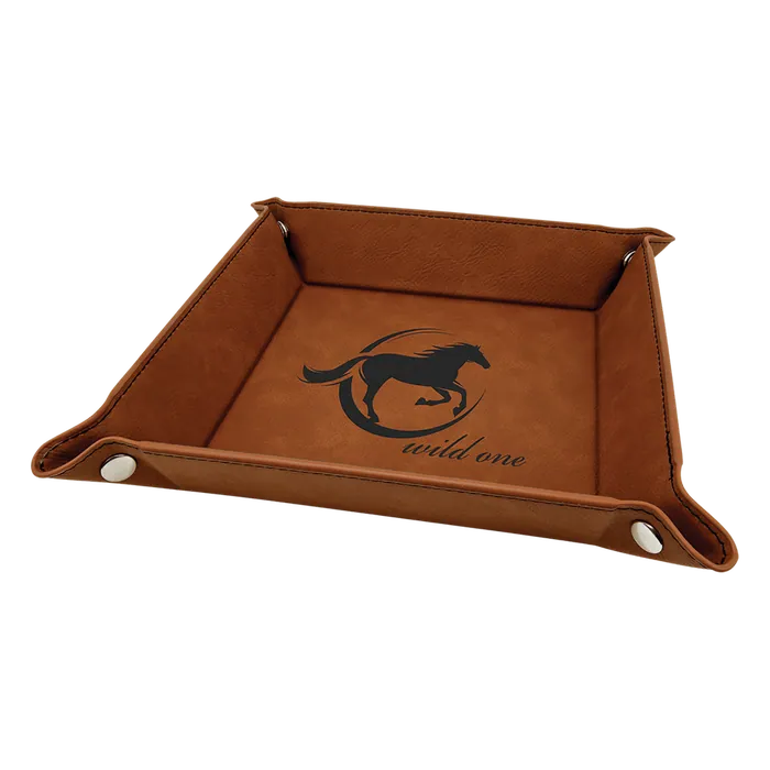 Rawhide Leatherette Folding Tray with Silver Snaps