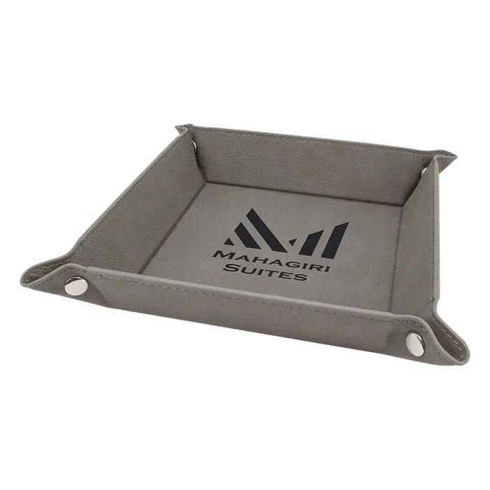 Gray Leatherette Folding Tray with Silver Snaps