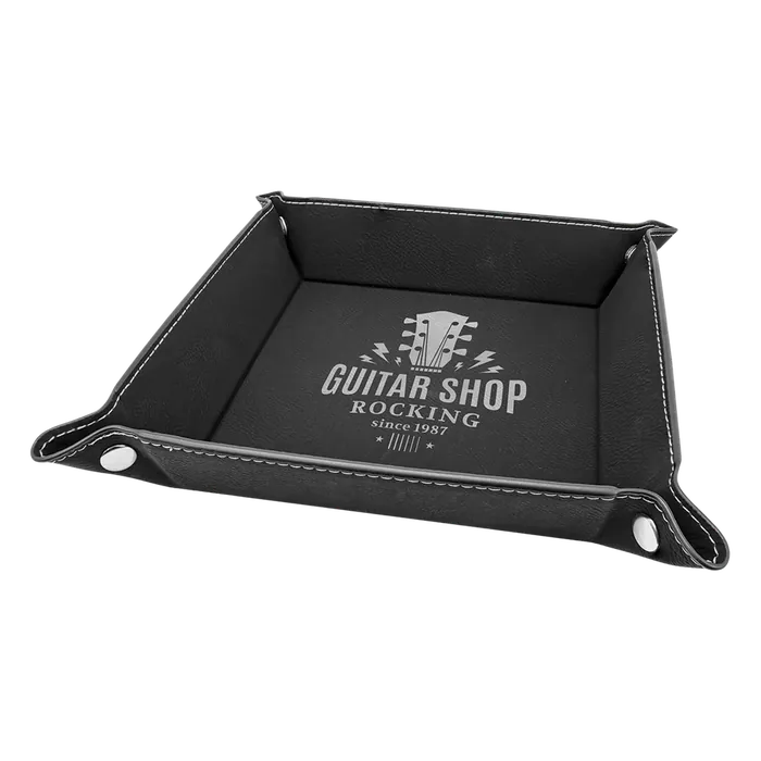 Black/Silver Leatherette Folding Tray with Silver Snaps