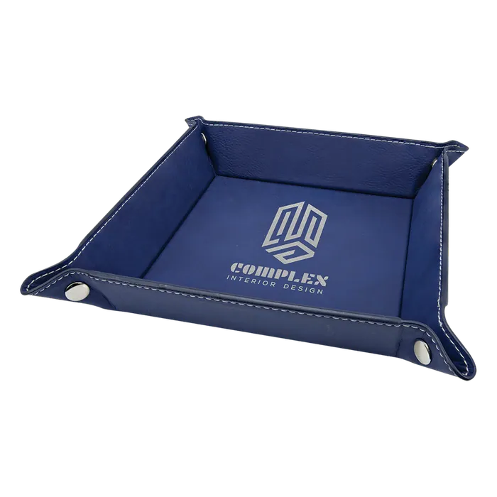 Blue/Silver Leatherette Folding Tray with Silver Snaps