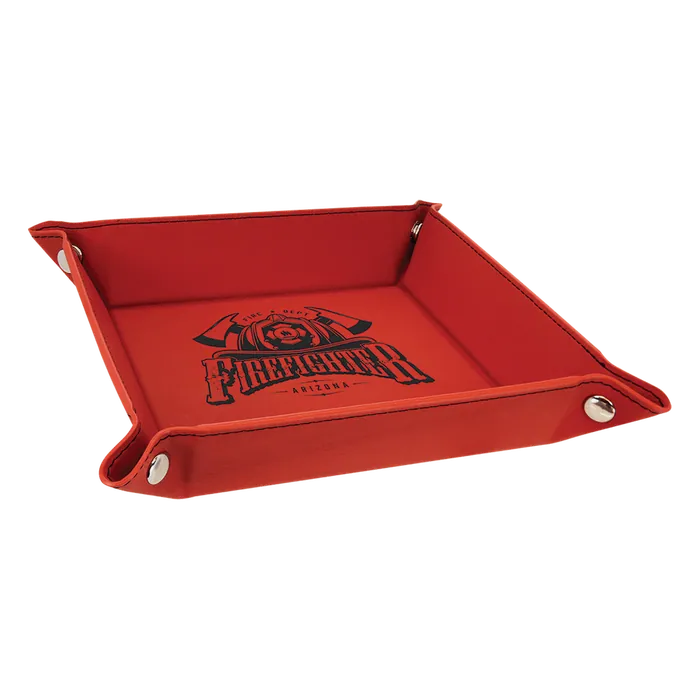 6" x 6" Red Laserable Leatherette Snap Up Tray with Silver Snaps