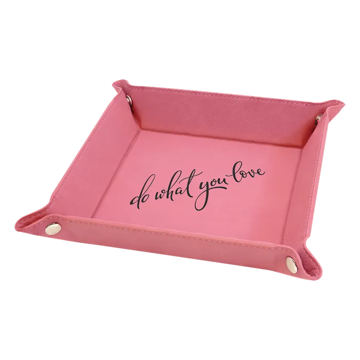 6" x 6" Pink Laserable Leatherette Snap Up Tray with Silver Snaps