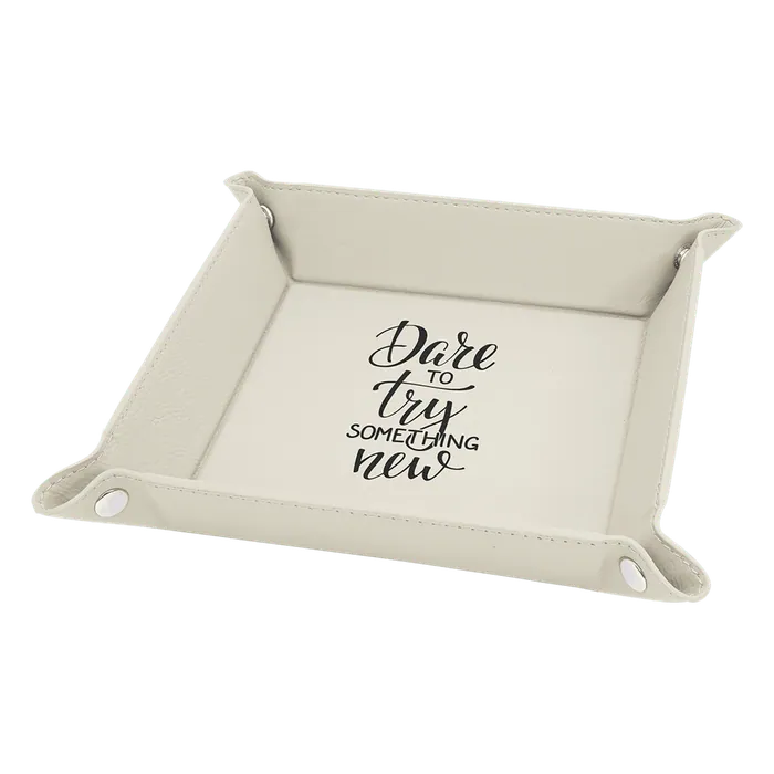 White Leatherette Folding Tray with Silver Snaps