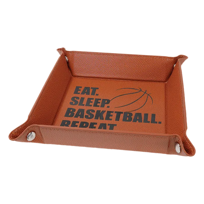 Basketball Leatherette Folding Tray with Silver Snaps