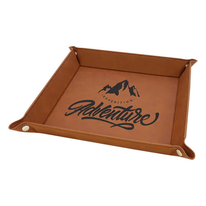 9" x 9" Rawhide Laserable Leatherette Snap Up Tray with Silver Snaps