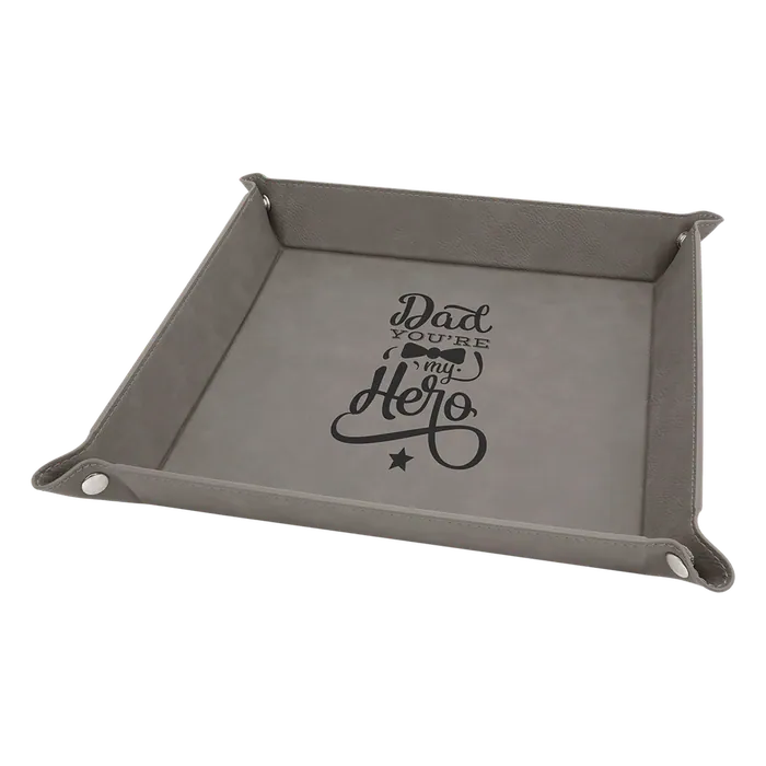 9" x 9" Gray Laserable Leatherette Snap Up Tray with Silver Snaps