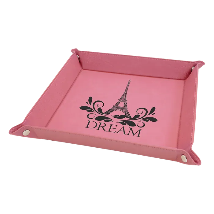 9" x 9" Pink Laserable Leatherette Snap Up Tray with Silver Snaps