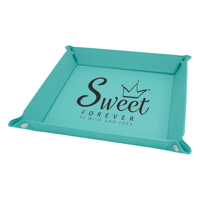 9" x 9" Teal Laserable Leatherette Snap Up Tray with Silver Snaps