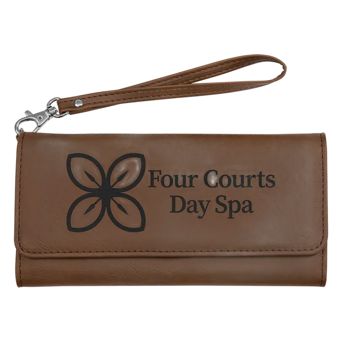 Dark Brown Lasered Leatherette Wallet with Wrist Strap