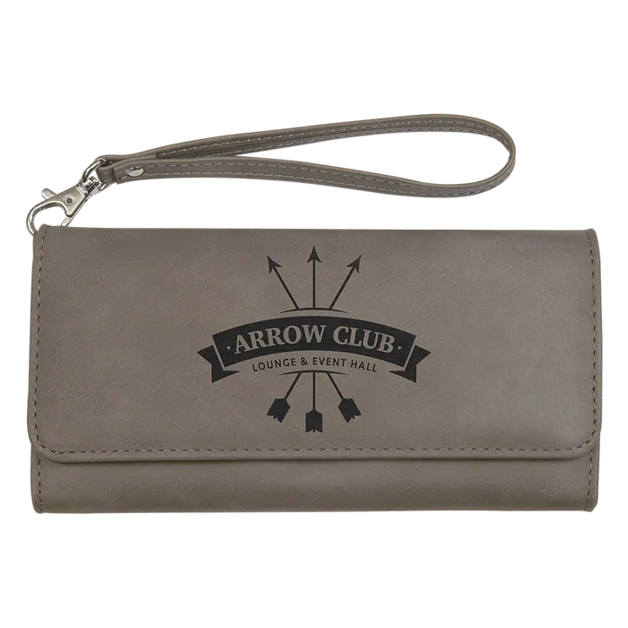 Gray Lasered Leatherette Wallet with Wrist Strap