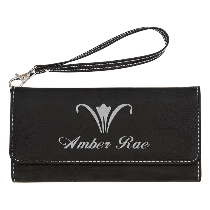 Black/Silver Lasered Leatherette Wallet with Wrist Strap