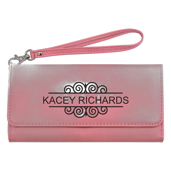 Pink Lasered Leatherette Wallet with Wrist Strap