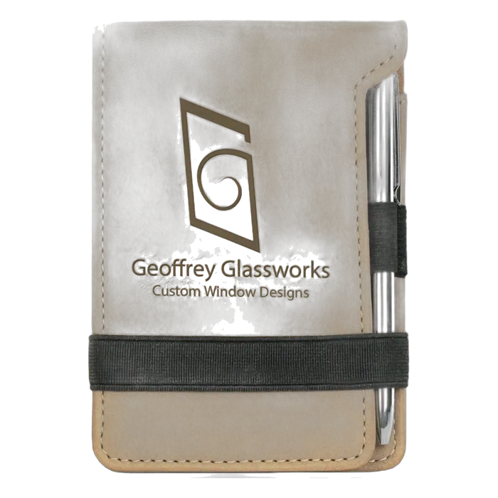Light Brown Leatherette Mini Note Pad with Pen