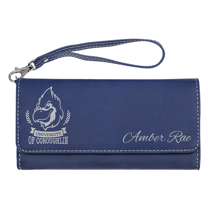 Blue/Silver Lasered Leatherette Wallet with Wrist Strap