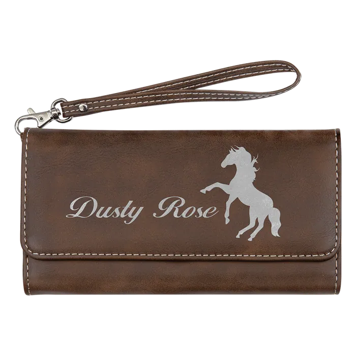 Rustic/Silver Lasered Leatherette Wallet with Wrist Strap