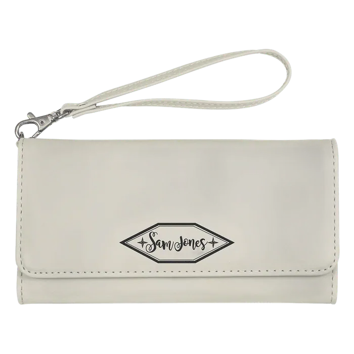 White Lasered Leatherette Wallet with Wrist Strap