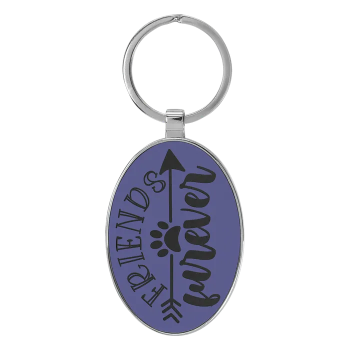 Purple Lasered Leatherette/Metal Oval Keychain