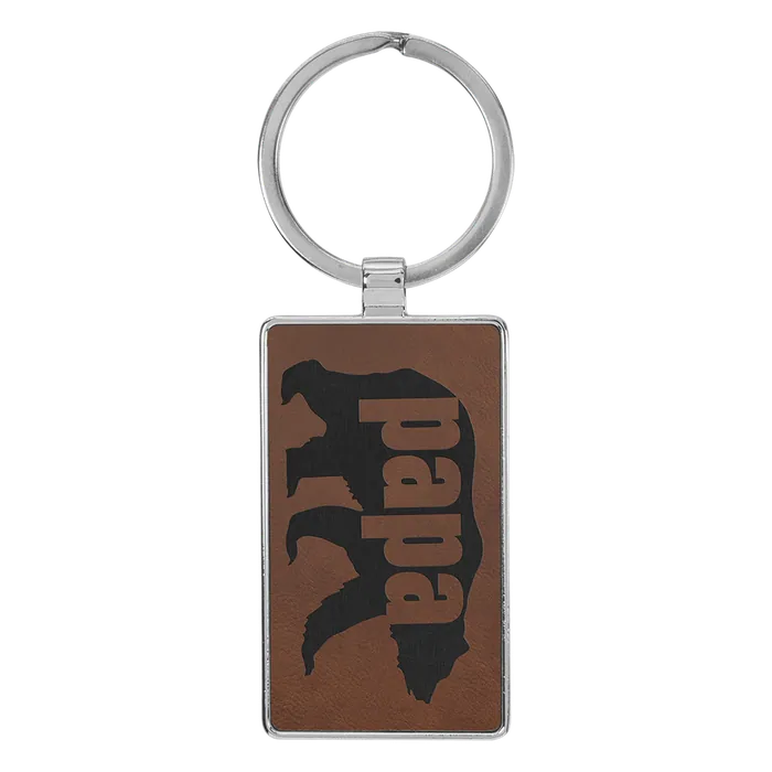 Dark Brown Lasered Leatherette/Metal Rectangle Keychain