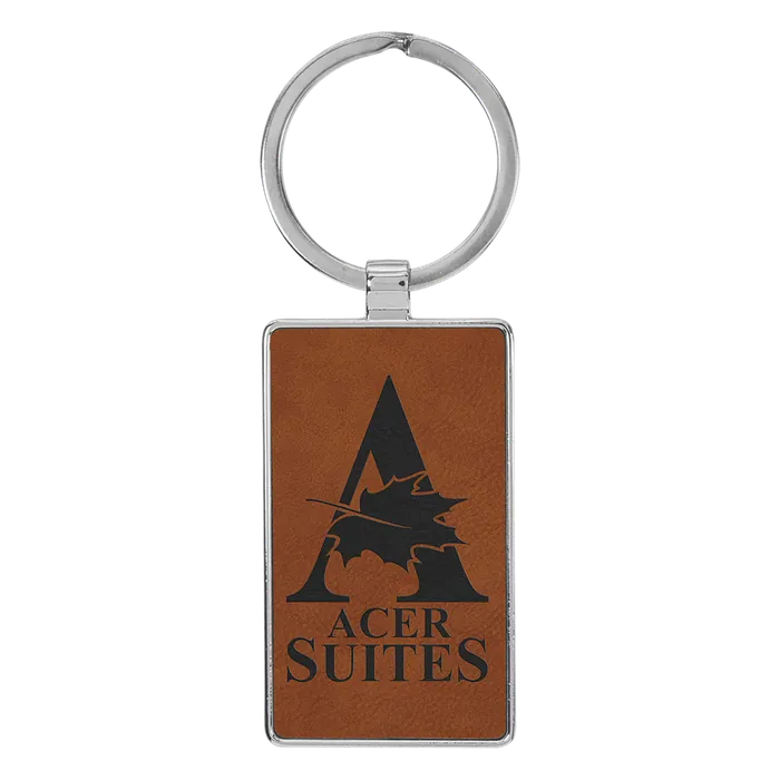 Rawhide Lasered Leatherette/Metal Rectangle Keychain