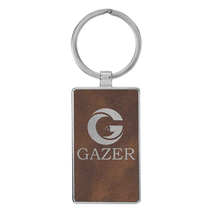 Rustic/Silver Lasered Leatherette/Metal Rectangle Keychain