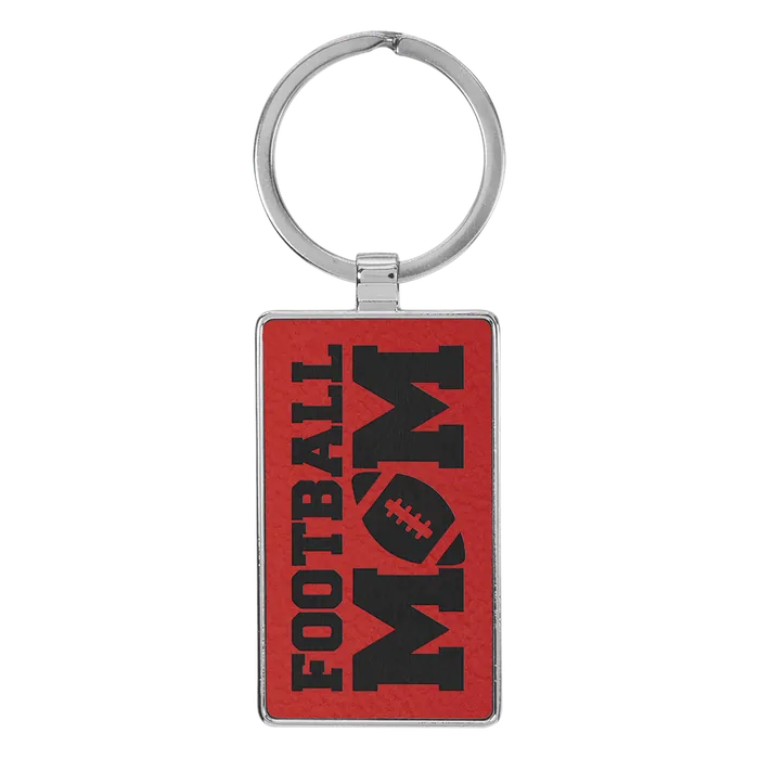 Red Lasered Leatherette/Metal Rectangle Keychain
