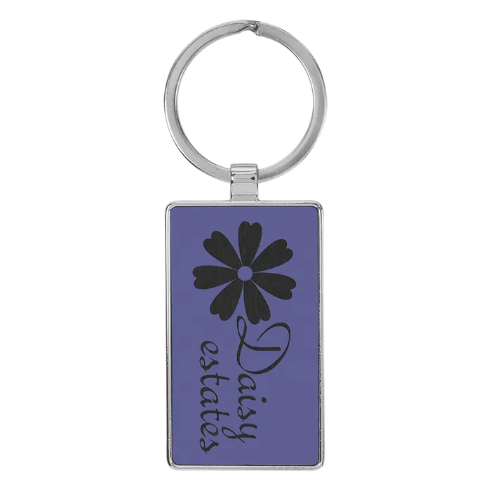 Purple Lasered Leatherette/Metal Rectangle Keychain