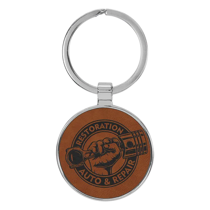 Rawide Lasered Leatherette/Metal Round Keychain