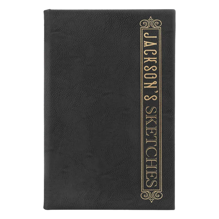 Black/Gold Lasered Leatherette Sketch Book with White Unlined Paper, 5 1/4" x 8 1/4"