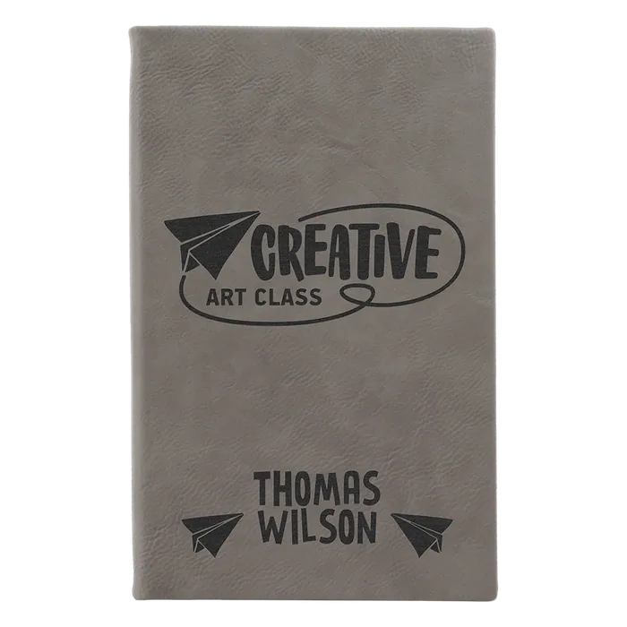 Gray Lasered Leatherette Sketch Book with White Unlined Paper, 5 1/4" x 8 1/4"