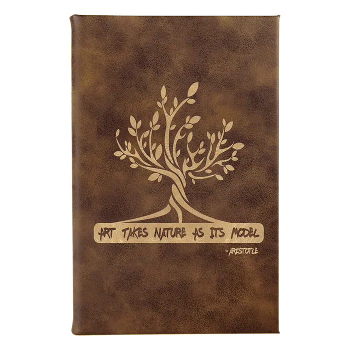 Rustic/Gold Lasered Leatherette Sketch Book with White Unlined Paper, 5 1/4" x 8 1/4"