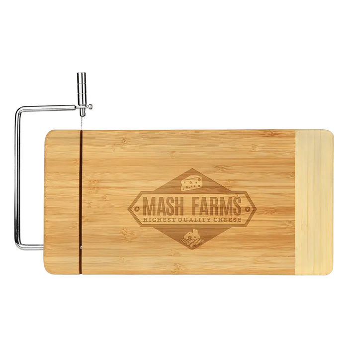 Genuine Bamboo Two-Tone Cutting Board with Metal Cheese Cutter