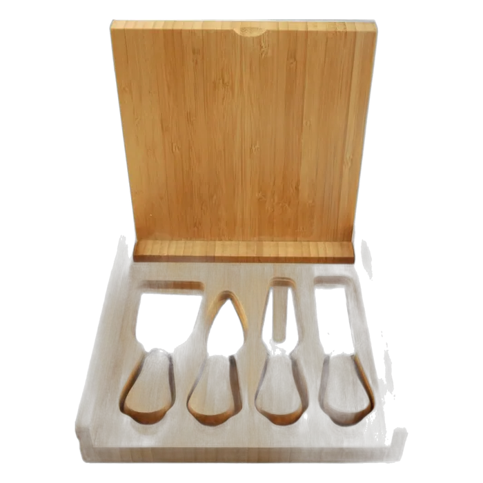 Genuine Bamboo Cheese Set with 4 Stainless Steel Tools