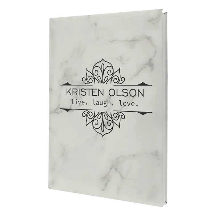 White Marble Lasered Leatherette Journal with Lined Paper
