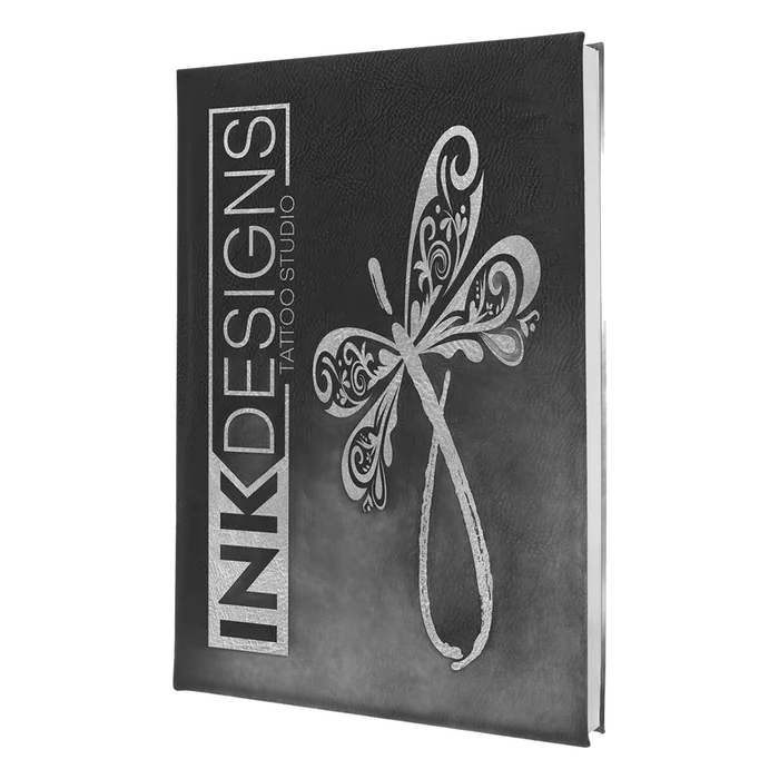 Black/Silver Lasered Leatherette Sketch Book with White Unlined Paper, 7" x 9 3/4"