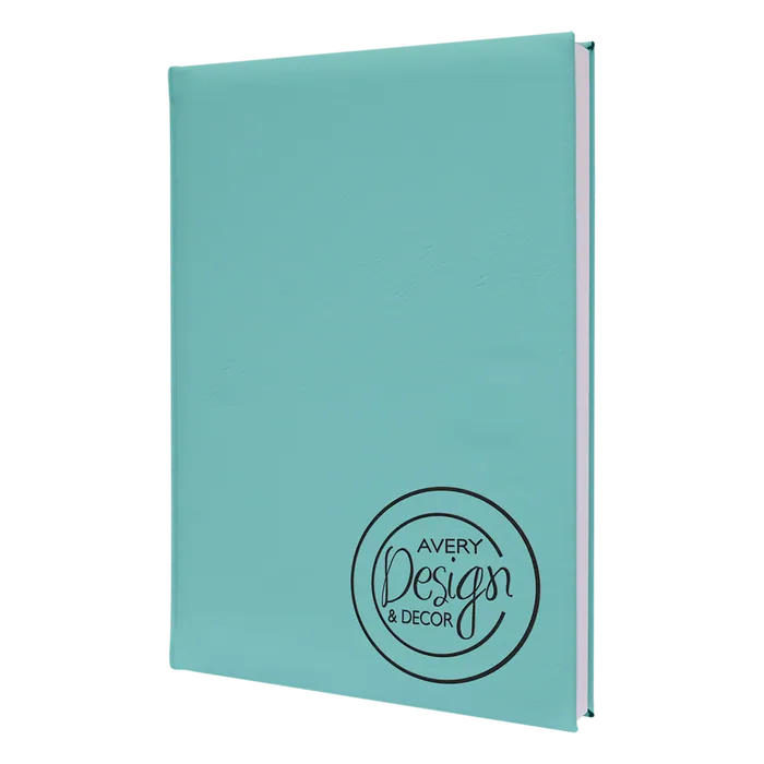 Teal Lasered Leatherette Sketch Book with White Unlined Paper, 7" x 9 3/4"