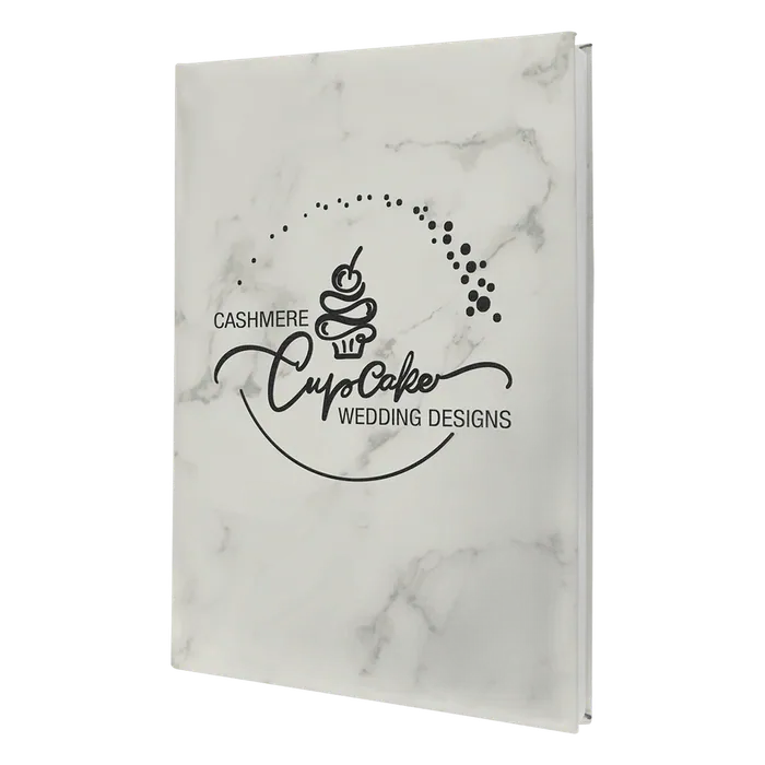 White Marble Lasered Leatherette Sketch Book with White Unlined Paper, 7" x 9 3/4"