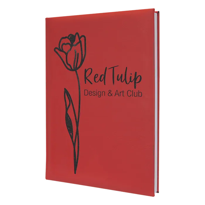 Red Lasered Leatherette Sketch Book with White Unlined Paper, 7" x 9 3/4"