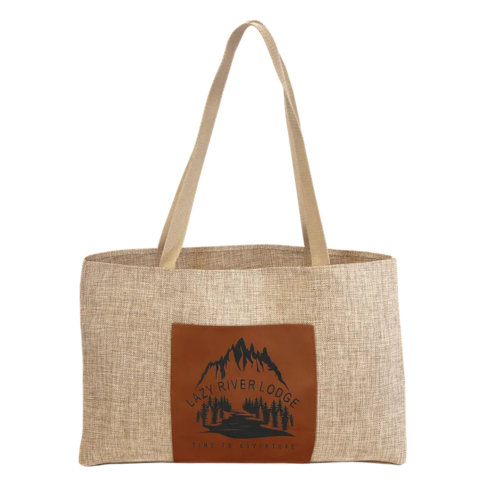 Burlap Bag with 5" Gusset and Leatherette Trim-Rawhide