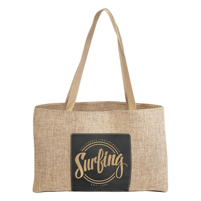 Burlap Bag with 5" Gusset and Leatherette Trim-Black/Gold