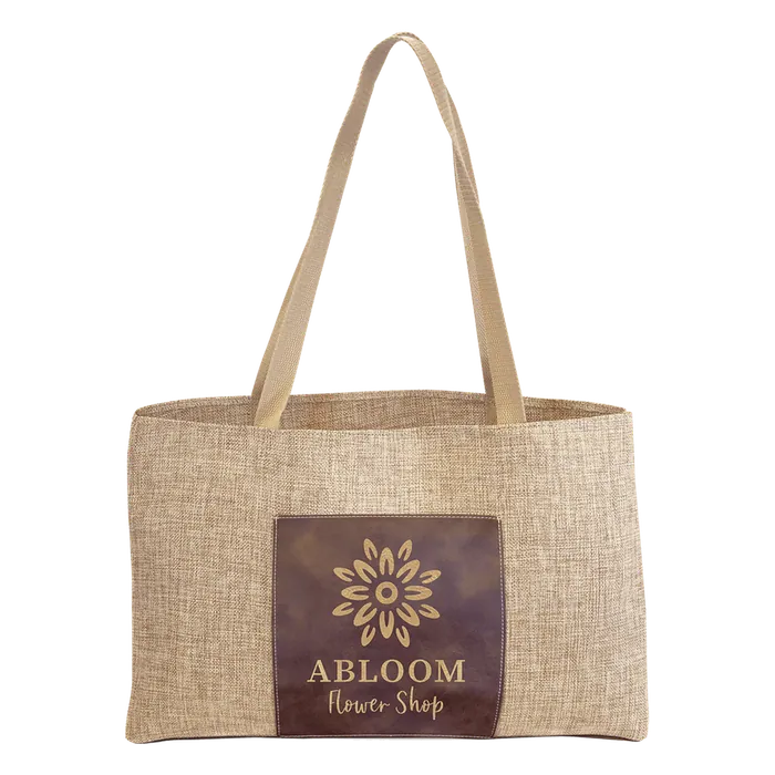 Burlap Bag with 5" Gusset and Leatherette Trim-Rustic/Gold